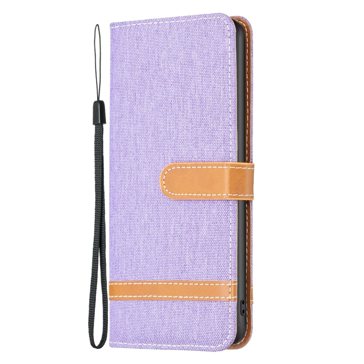 For iPhone 16 Pro Max Color Block Denim Texture Leather Phone Case