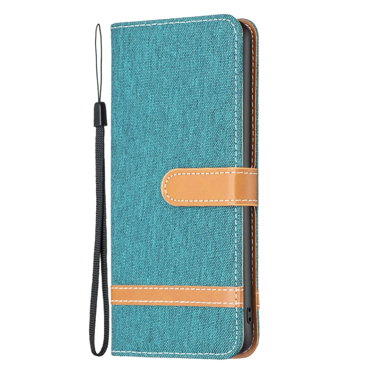 For iPhone 16 Pro Max Color Block Denim Texture Leather Phone Case