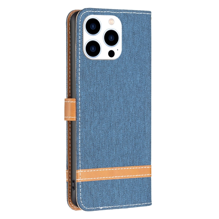 For iPhone 16 Pro Max Color Block Denim Texture Leather Phone Case