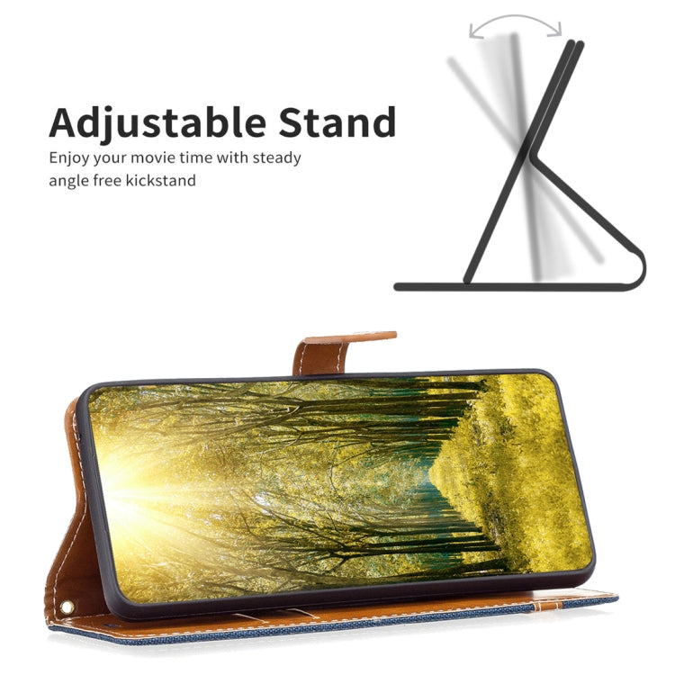 For iPhone 16 Pro Max Color Block Denim Texture Leather Phone Case