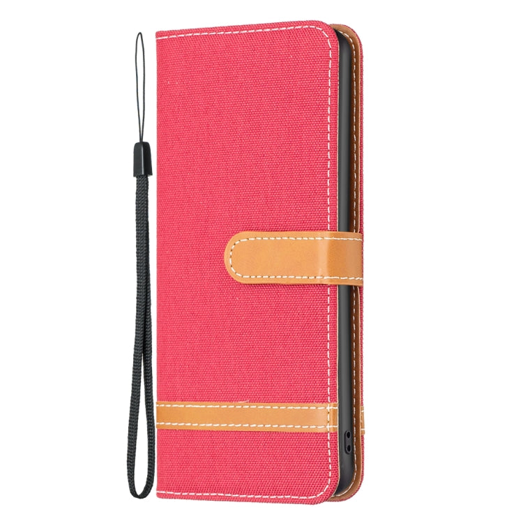For iPhone 16 Pro Max Color Block Denim Texture Leather Phone Case