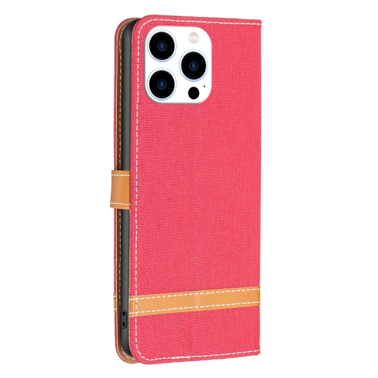 For iPhone 16 Pro Max Color Block Denim Texture Leather Phone Case