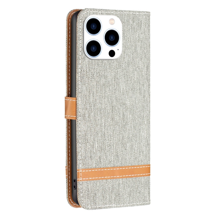 For iPhone 16 Pro Max Color Block Denim Texture Leather Phone Case