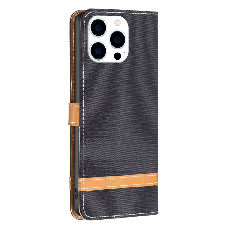 For iPhone 16 Pro Max Color Block Denim Texture Leather Phone Case