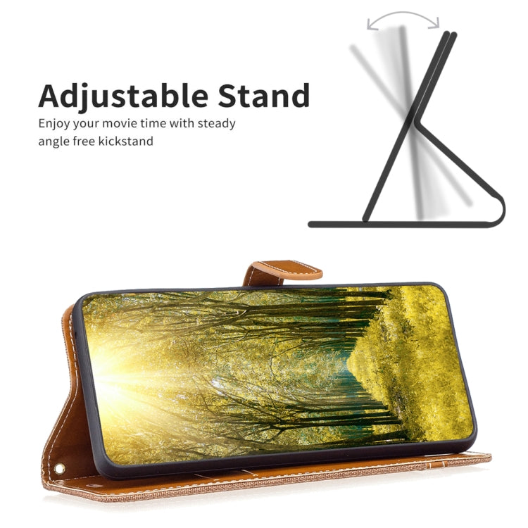 For iPhone 16 Pro Color Block Denim Texture Leather Phone Case