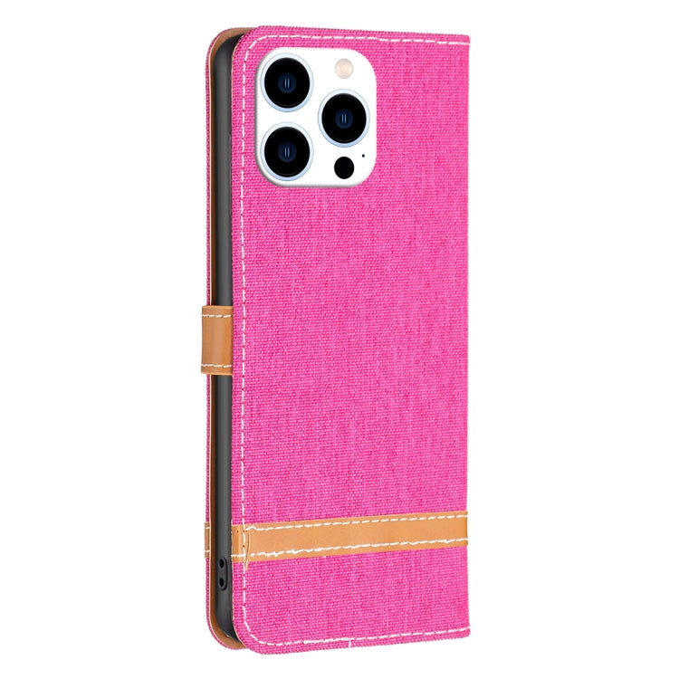 For iPhone 16 Pro Color Block Denim Texture Leather Phone Case