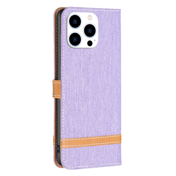 For iPhone 16 Pro Color Block Denim Texture Leather Phone Case