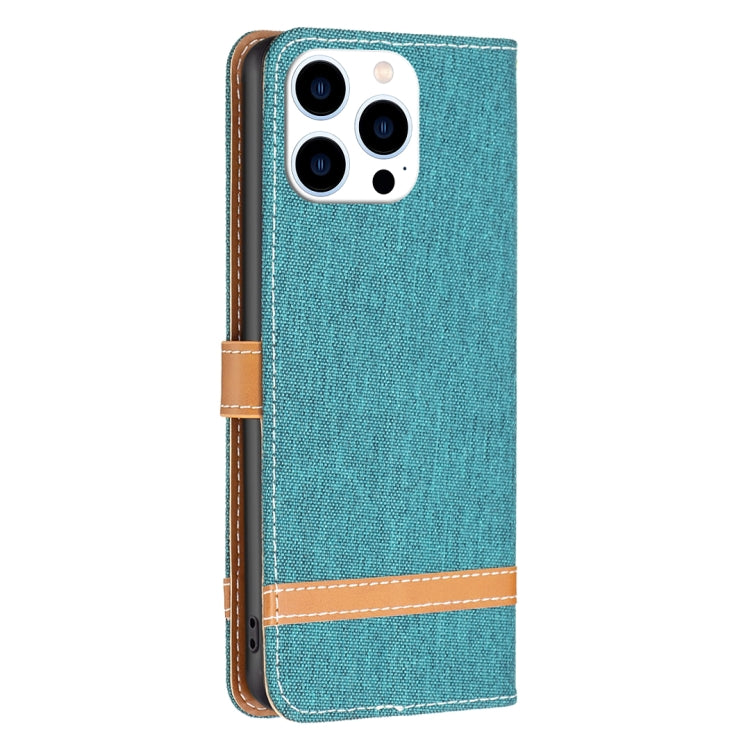 For iPhone 16 Pro Color Block Denim Texture Leather Phone Case