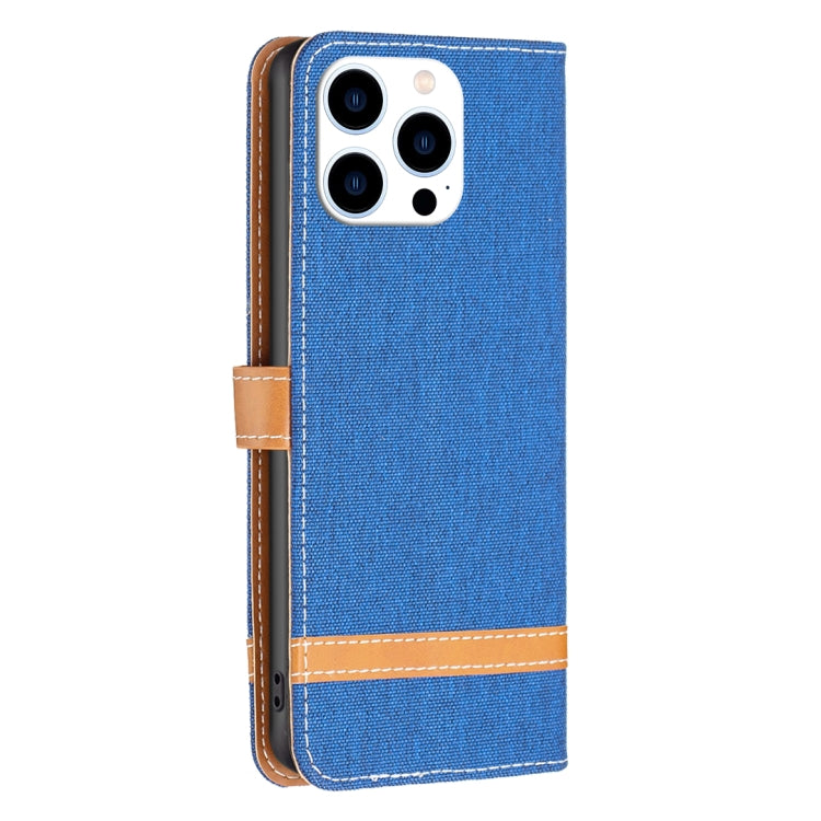 For iPhone 16 Pro Color Block Denim Texture Leather Phone Case