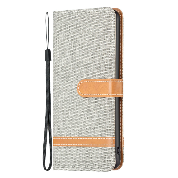 For iPhone 16 Pro Color Block Denim Texture Leather Phone Case
