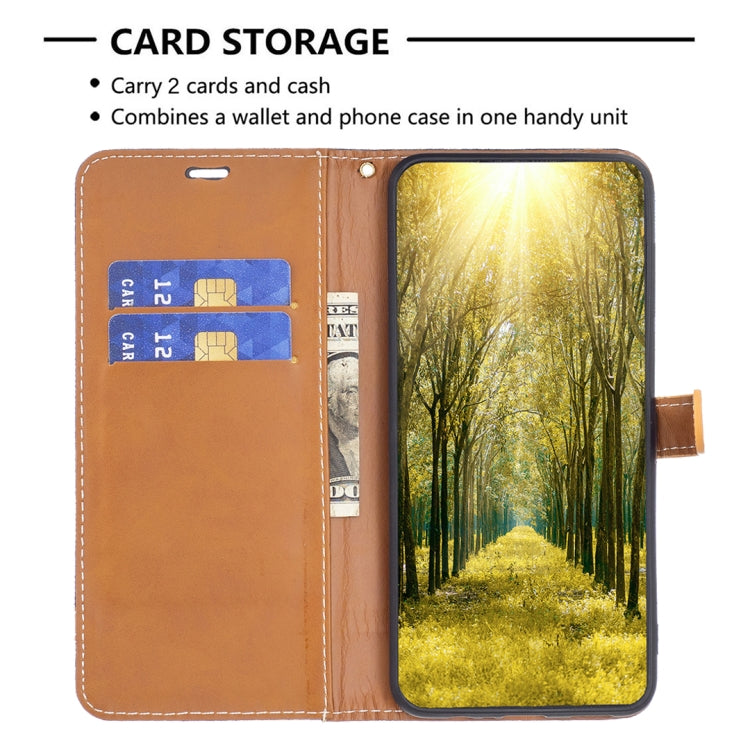 For iPhone 16 Pro Color Block Denim Texture Leather Phone Case