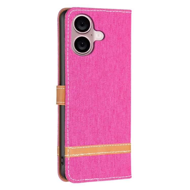 For iPhone 16 Color Block Denim Texture Leather Phone Case