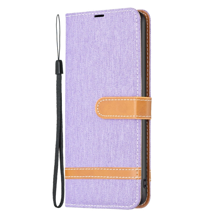 For iPhone 16 Color Block Denim Texture Leather Phone Case