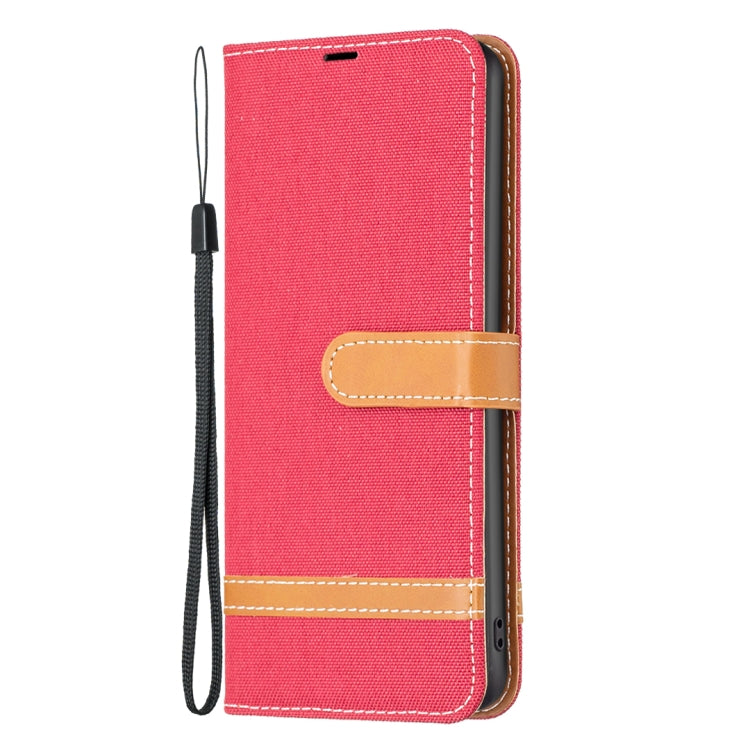 For iPhone 16 Color Block Denim Texture Leather Phone Case