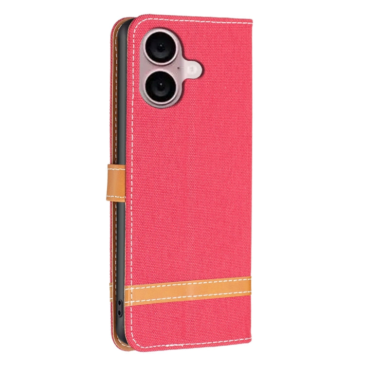 For iPhone 16 Color Block Denim Texture Leather Phone Case