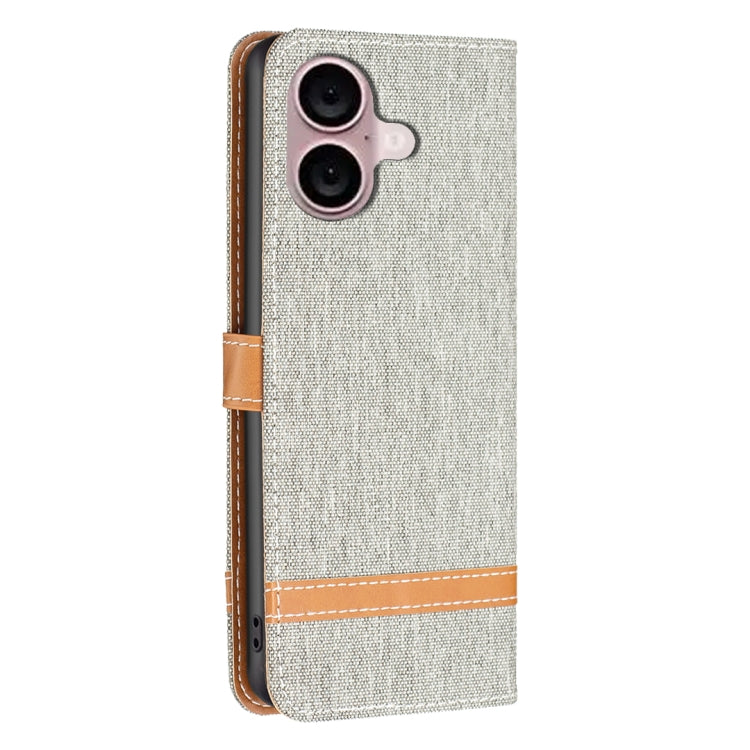 For iPhone 16 Color Block Denim Texture Leather Phone Case