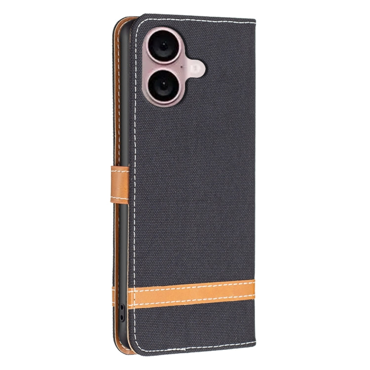 For iPhone 16 Color Block Denim Texture Leather Phone Case