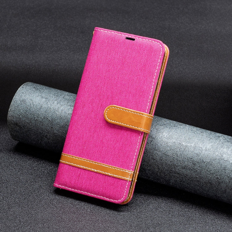 For iPhone 16 Plus Color Block Denim Texture Leather Phone Case