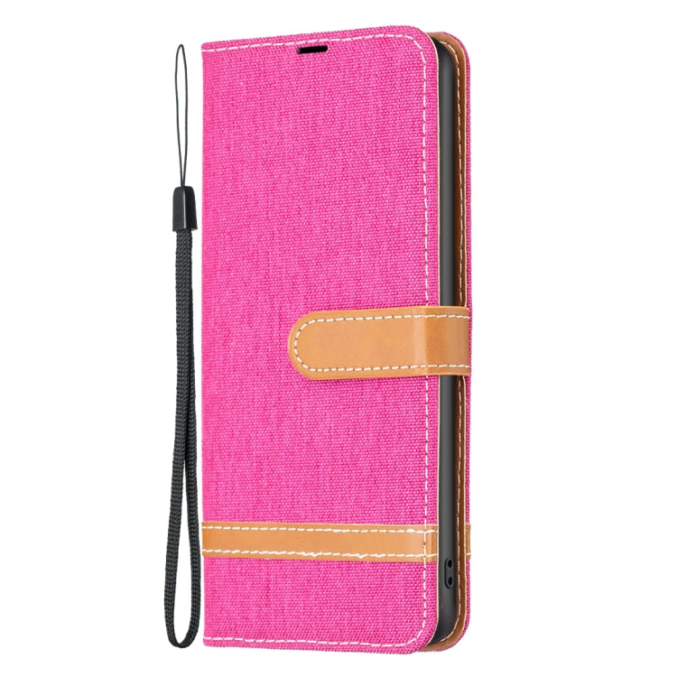 For iPhone 16 Plus Color Block Denim Texture Leather Phone Case