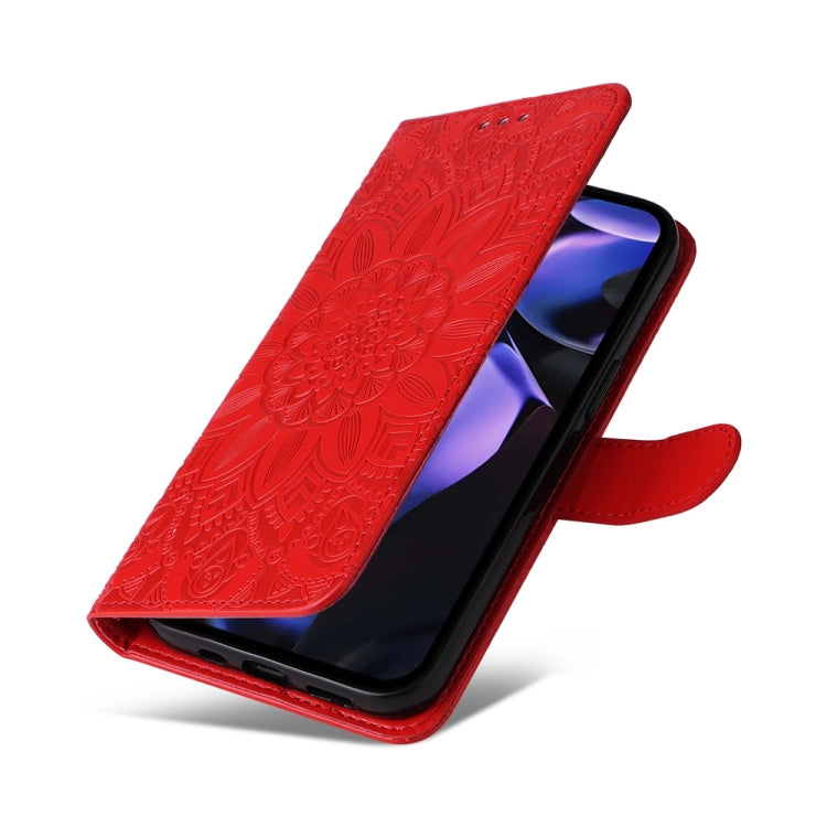 For Google Pixel 9a Embossed Sunflower Leather Phone Case