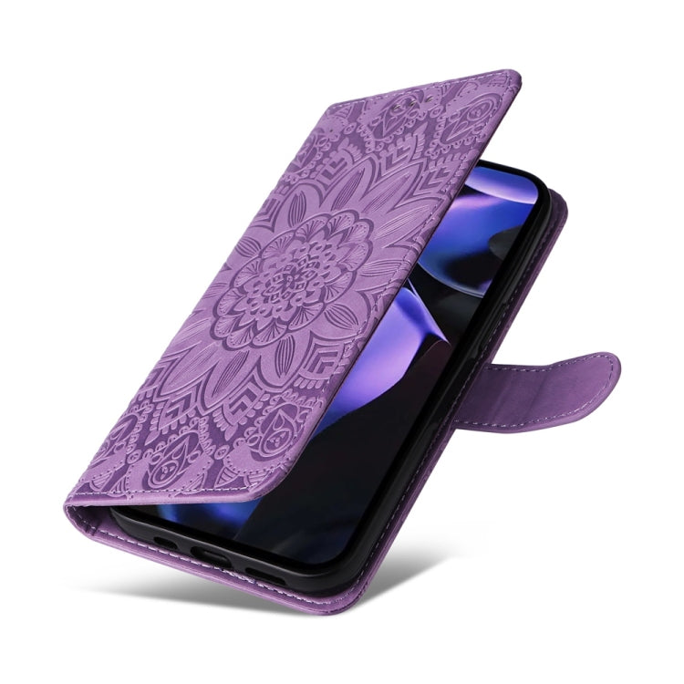 For Google Pixel 9a Embossed Sunflower Leather Phone Case
