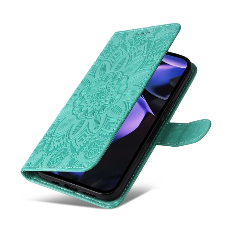 For Google Pixel 9a Embossed Sunflower Leather Phone Case