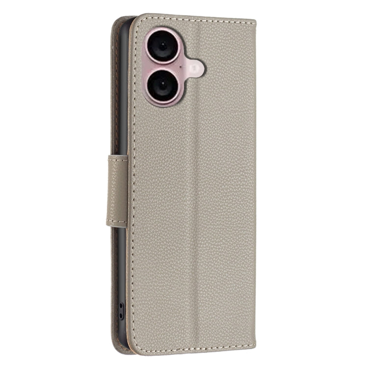 For iPhone 16 Litchi Texture Pure Color Flip Leather Phone Case