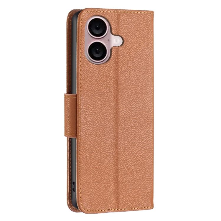 For iPhone 16 Litchi Texture Pure Color Flip Leather Phone Case