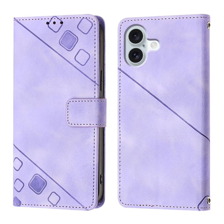 For iPhone 16 Plus Skin-feel Embossed Leather Phone Case