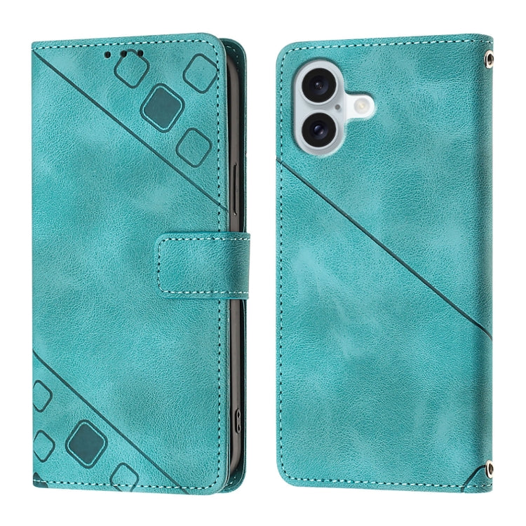 For iPhone 16 Plus Skin-feel Embossed Leather Phone Case