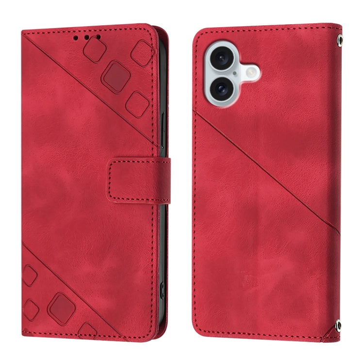 For iPhone 16 Plus Skin-feel Embossed Leather Phone Case