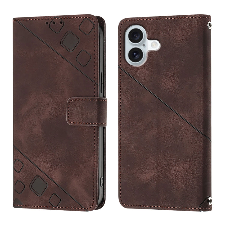 For iPhone 16 Plus Skin-feel Embossed Leather Phone Case