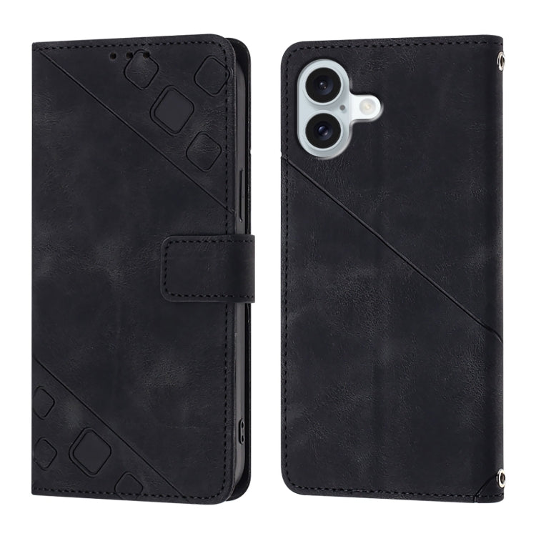 For iPhone 16 Plus Skin-feel Embossed Leather Phone Case