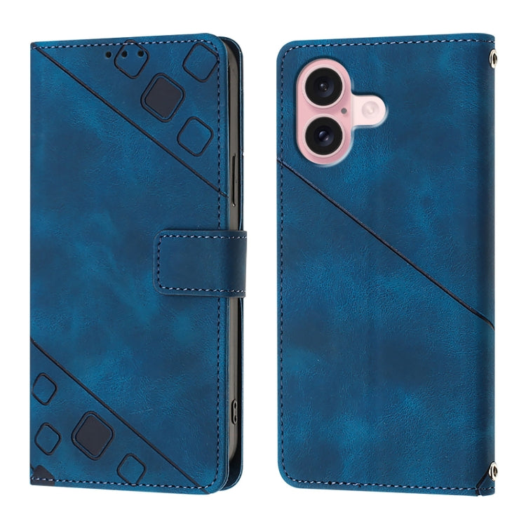 For iPhone 16 Skin-feel Embossed Leather Phone Case