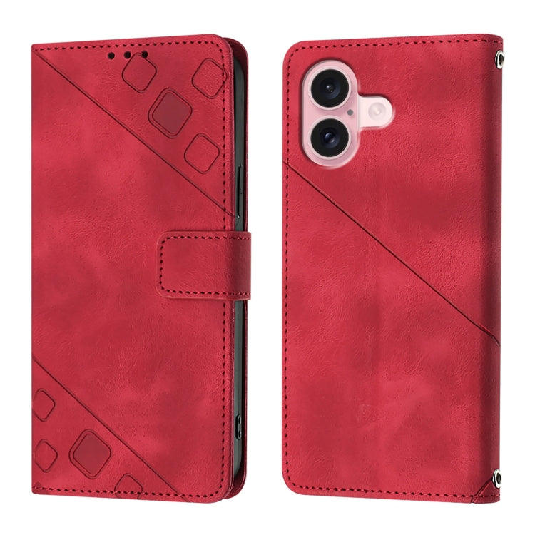 For iPhone 16 Skin-feel Embossed Leather Phone Case