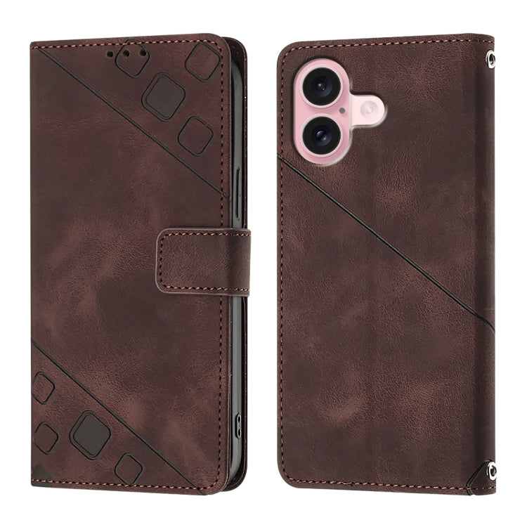 For iPhone 16 Skin-feel Embossed Leather Phone Case