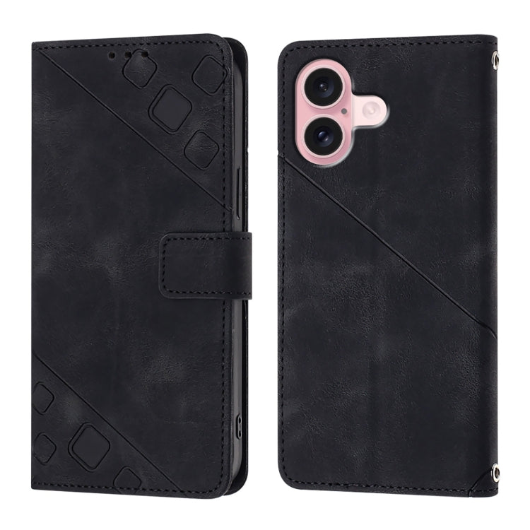 For iPhone 16 Skin-feel Embossed Leather Phone Case