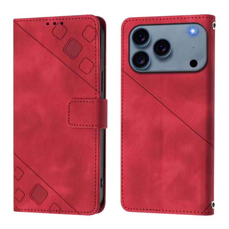 For iPhone 17 Pro Skin-feel Embossed Leather Phone Case