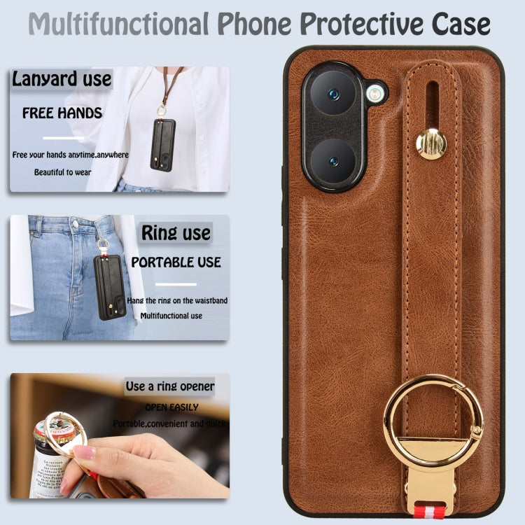 For vivo Y03 4G Wristband Leather Back Phone Case