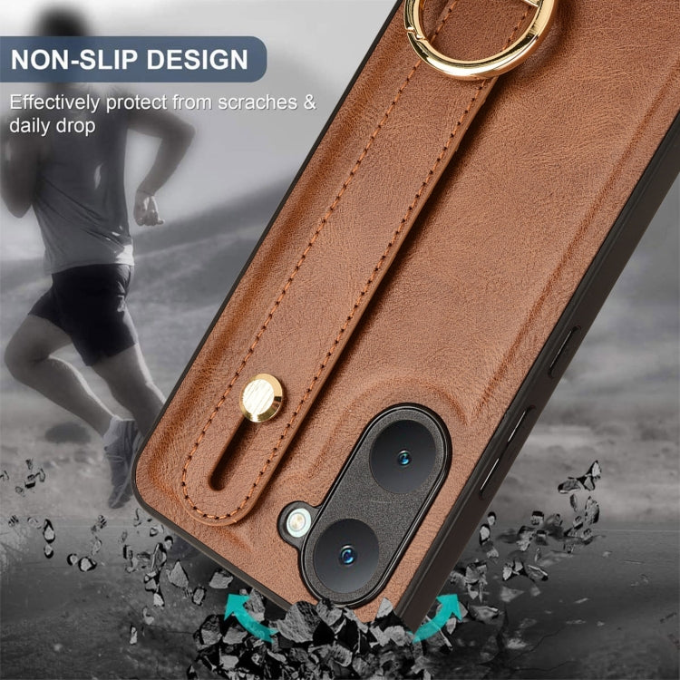 For vivo Y03 4G Wristband Leather Back Phone Case