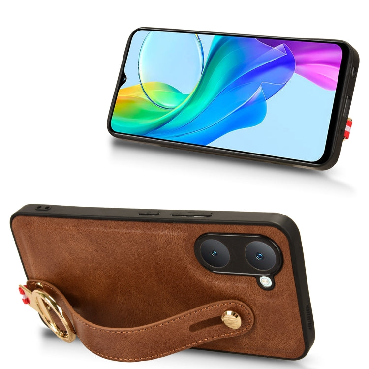 For vivo Y03 4G Wristband Leather Back Phone Case