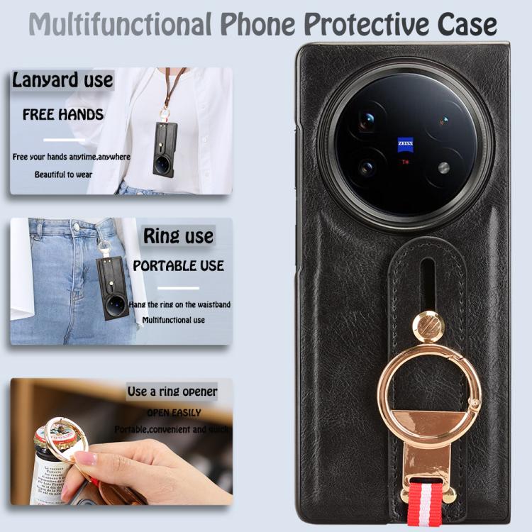 For vivo X Fold5 Wristband Leather Back Phone Case