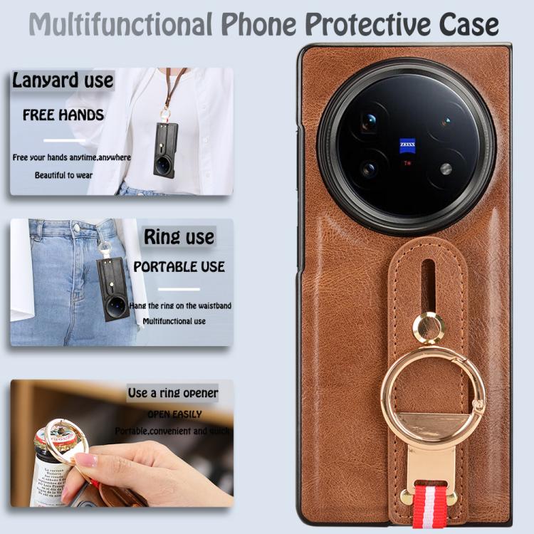 For vivo X Fold5 Wristband Leather Back Phone Case