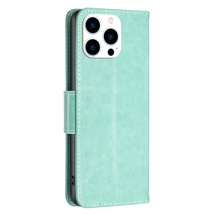 For iPhone 16 Pro Embossing Two Butterflies Pattern Leather Phone Case