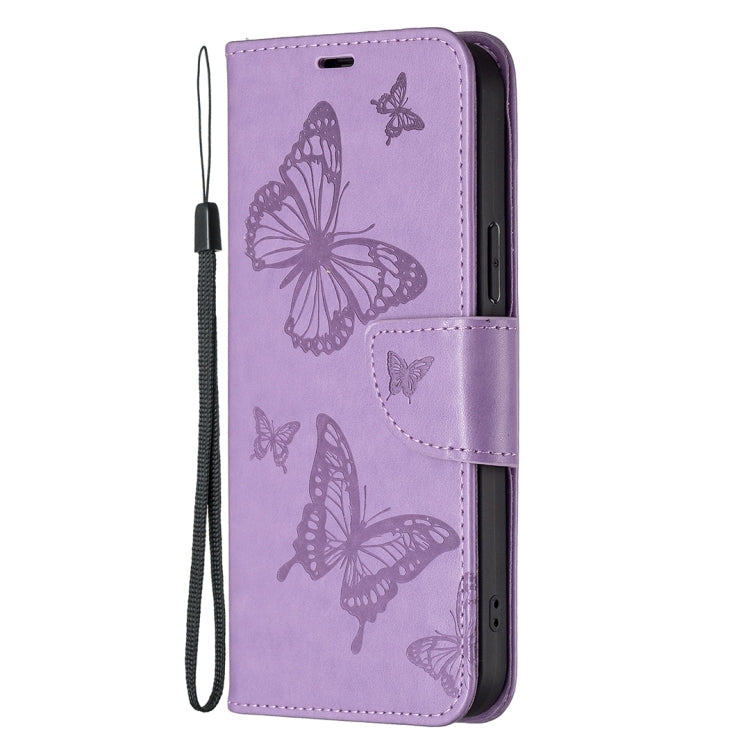 For iPhone 16 Embossing Two Butterflies Pattern Leather Phone Case