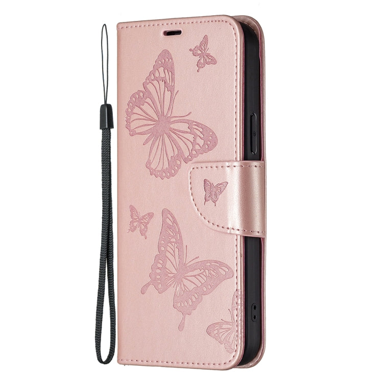 For iPhone 16 Embossing Two Butterflies Pattern Leather Phone Case