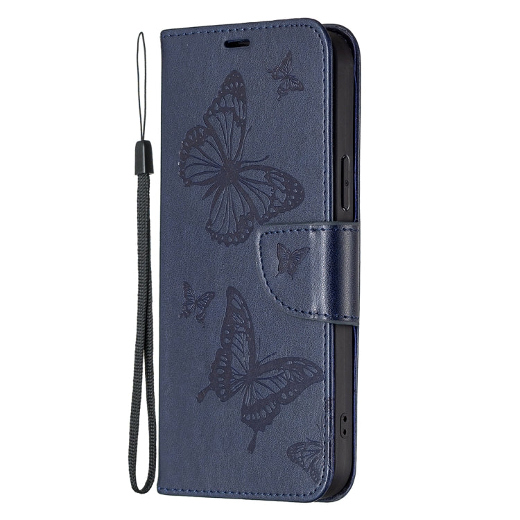 For iPhone 16 Embossing Two Butterflies Pattern Leather Phone Case