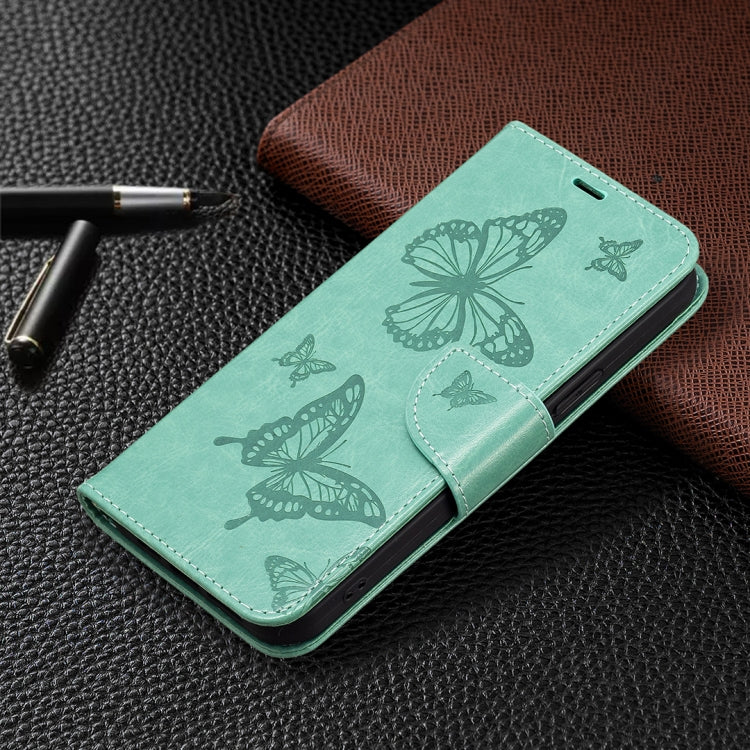 For iPhone 16 Plus Embossing Two Butterflies Pattern Leather Phone Case