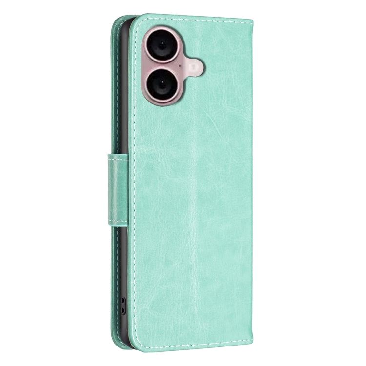 For iPhone 16 Plus Embossing Two Butterflies Pattern Leather Phone Case