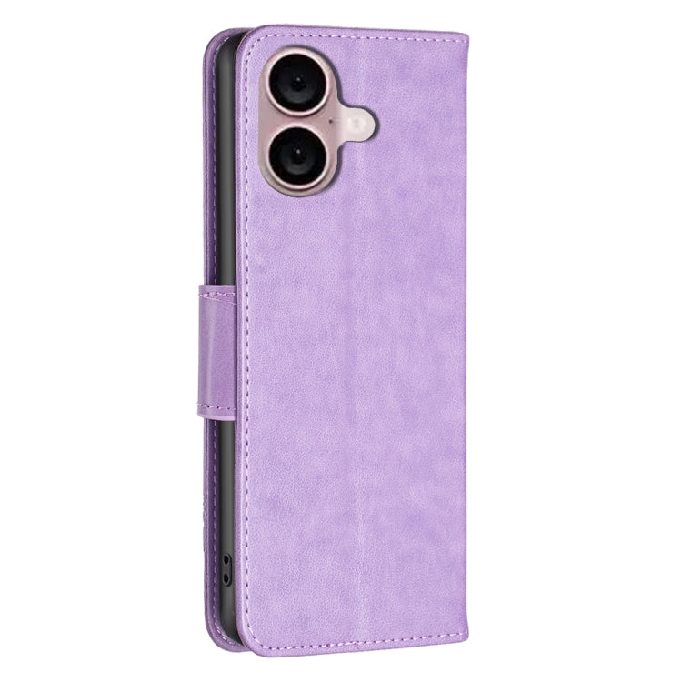 For iPhone 16 Plus Embossing Two Butterflies Pattern Leather Phone Case